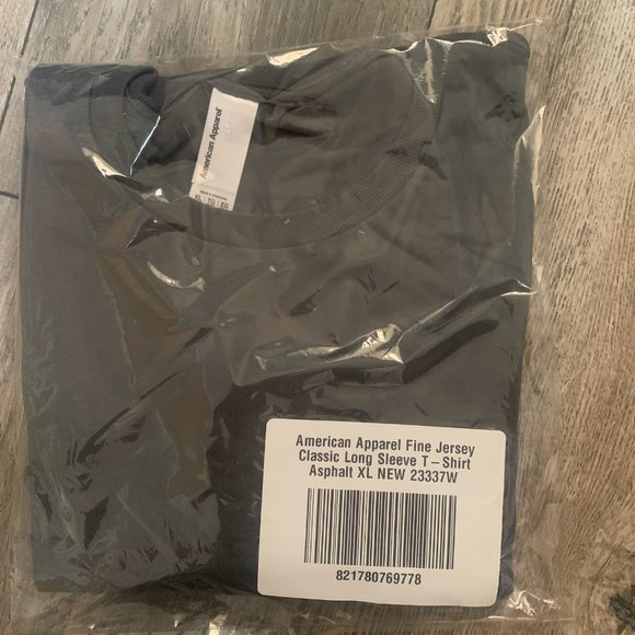 NWT AMERICAN APPAREL FINE JERSEY CLASSIC LONG SLEEVE T-SHIRT‎ ASPHALT XL - Picture 7 of 9